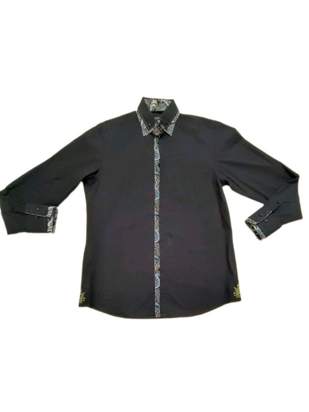 Coogi Luxe Men’s M Black Paisley Trim Button‑Up Shirt  size M